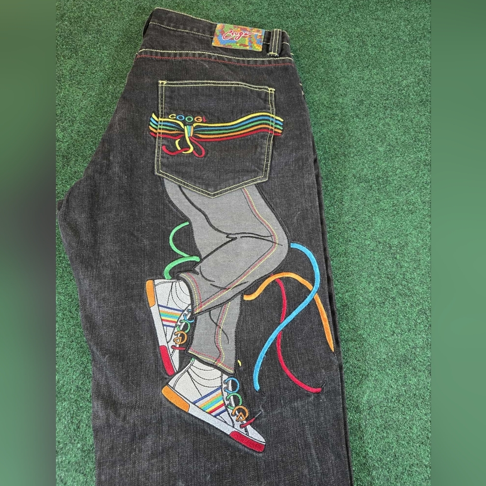 Coogi Jeans 40 x 34 Black Embroidered EUC Y2k Hip Hop Skater Grunge Australia